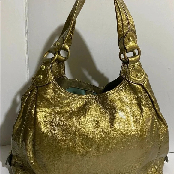 Coach gold metallic leather satchel handbag - Picture 2 of 16